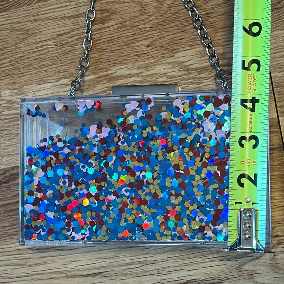 Acrylic Confetti Glitter Hard Clutch Purse Handbag chain strap clear rainbow y2k - Picture 12 of 14